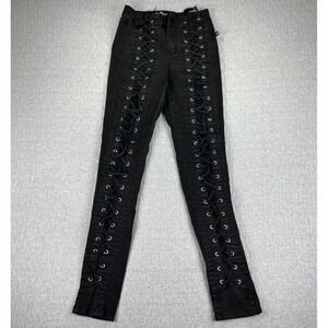 Royal Bones Lace Up Grommet Skinny Pants Women 3 Black Gothic Punk Daang Goodman